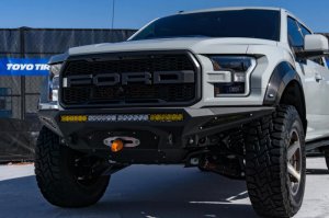 Ford Raptor Bumper - Front - Addictive Desert Designs - Stealth Fighter with Winch Mount - Hammer Black Powder Coat finish with Satin Black Panels - `17-`27 Ford Raptor Bumper - Front - Addictive Desert Designs - Stealth Fighter with Winch Mount - Hammer Black Powder Coat finish with Satin Black Panels - `17-`27